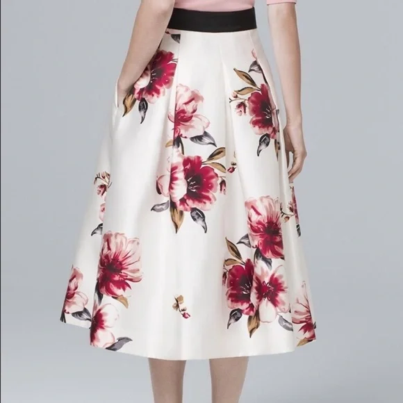 White House Black Market Floral A-Line Midi Skirt - Picture 2 of 4